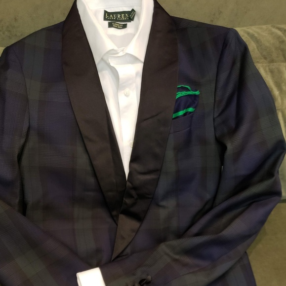 Hugo Boss, Formal Blue and Green Plaid, 42 L, Sim